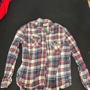Free Planet Red and Blue Plaid Casual Button Down Shirt